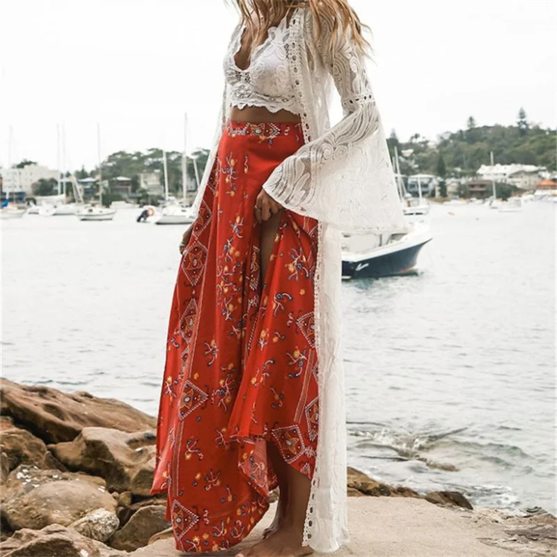 Длинная кружевная Пляжная накидка Robe de пляжный купальный костюм Cover up Saida Praia longa
