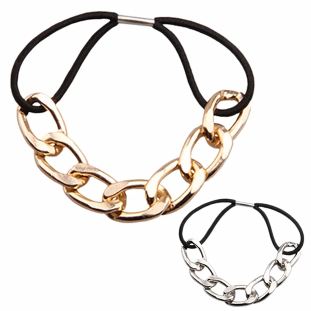 1 Piece Korean Fashion Head Chain Headband Silver Gold Color Elastic Hairband Knot Rope Women Girl Ponytail Holder Wholesale | Детская