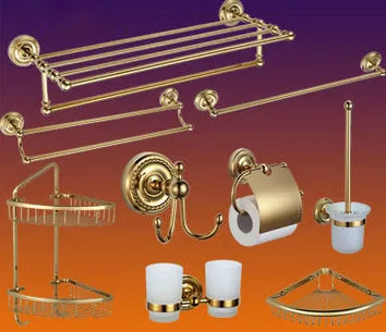 Роскошные Антикварные Золотые латунные полированные аксессуары для ванной