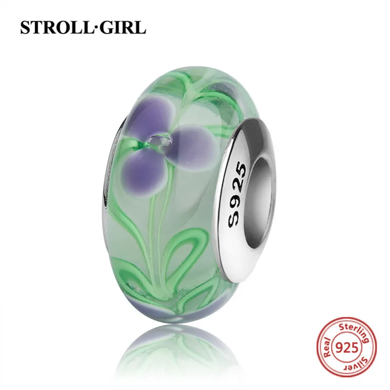TG1052 StrollGirl red color Murano glass beads 925 sterling silver diy charms fit authentic pandora bracelet jewelry making women gifts - Цвет: TG1052