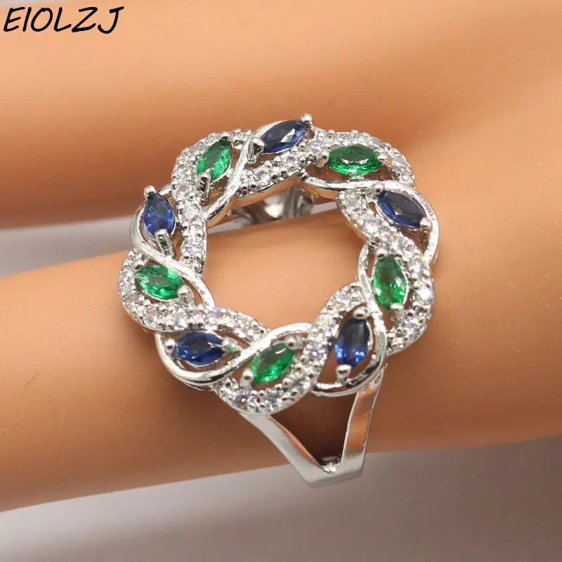 Трендовое большое полудрагоценное кольцо из стерлингового серебра 925 пробы для