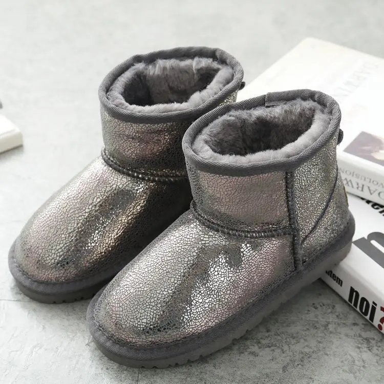 5854 Gray Новые детские австралийские зимние ботинки из коровьей кожи с блестками; Зимние теплые плюшевые короткие ботинки для мальчиков и девочек; Водонепроницаемая детская обувь - Цвет: 5854 Gray