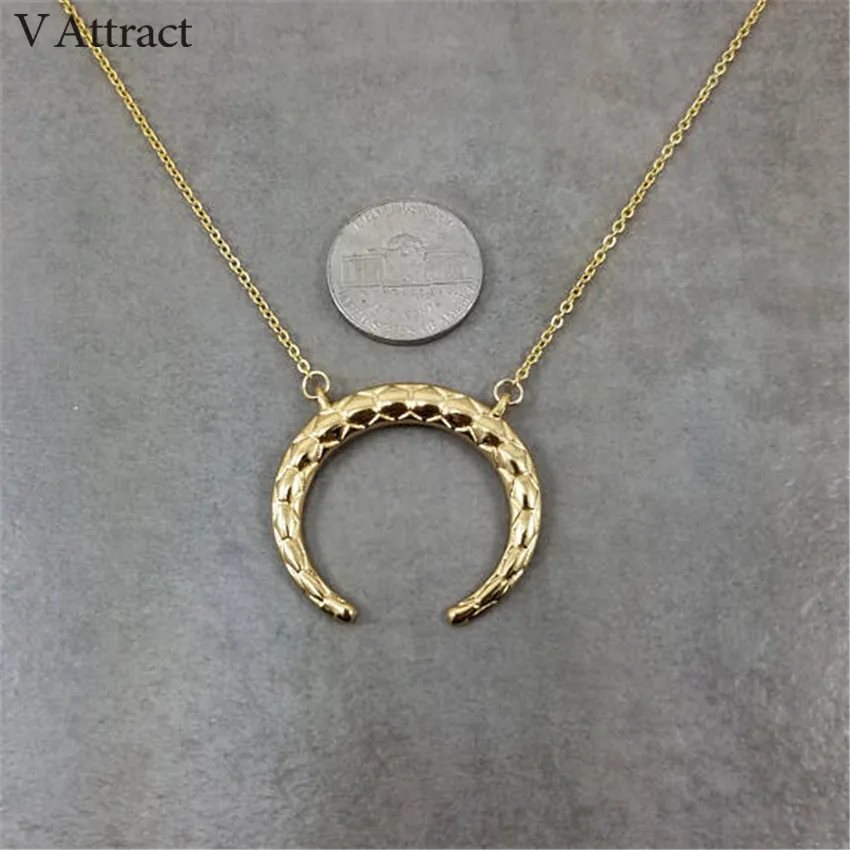 V Attract Punk Double Horn Charm Necklace Pendant Gold Silver Bohemian Jewellery Stainless Steel Chain Long Neckalces For Women|kolye bayan|tattoo