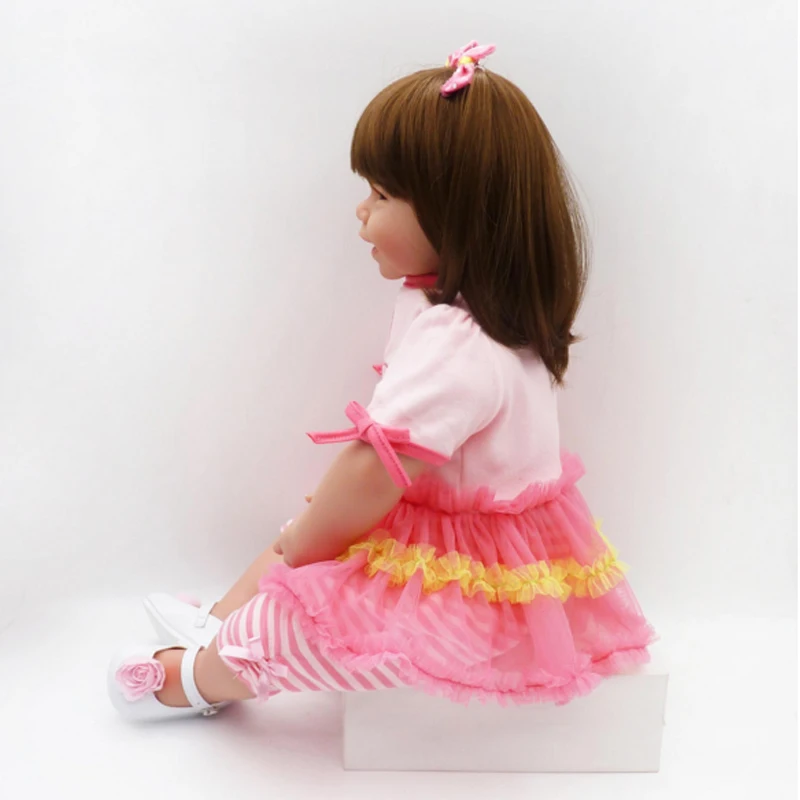 24Inch 64cm Simulation Newborn Baby Girl Bonecas Charm With Cute Suit And Small White Shoes Silicone Reborn Doll | Игрушки и хобби
