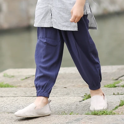 Navy pants Детский костюм ханьфу для мальчиков, костюмы для традиционного китайского танца, летние костюмы династии Тан, китайский народный танец DQS1432 - Цвет: Navy pants