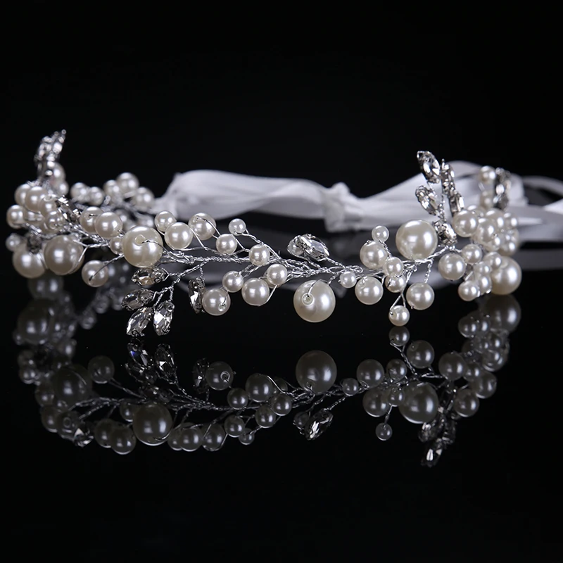 Романтический роскошный свадебный аксессуар для волос с жемчугом 30 см |