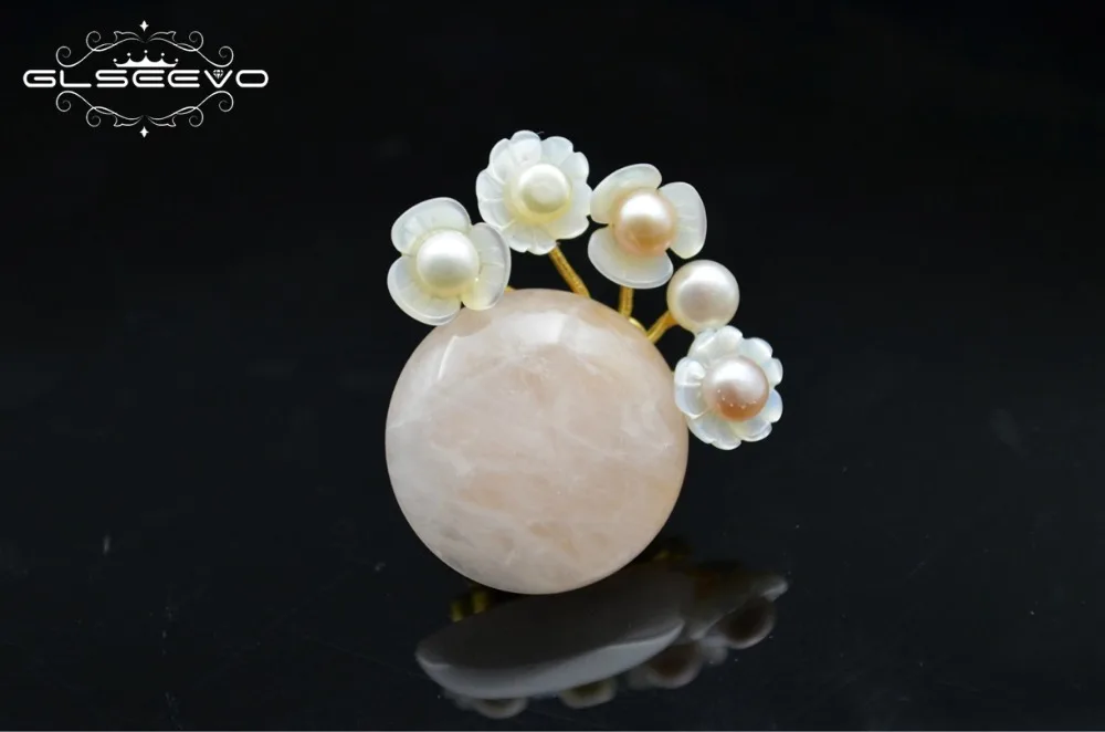 XlentAg Natural Fresh Water Baroque Pearl Shell Flower Brooch Female Bijoux Pink Crystal Brooches Women Dual Use Jewelry GO0101 | Украшения