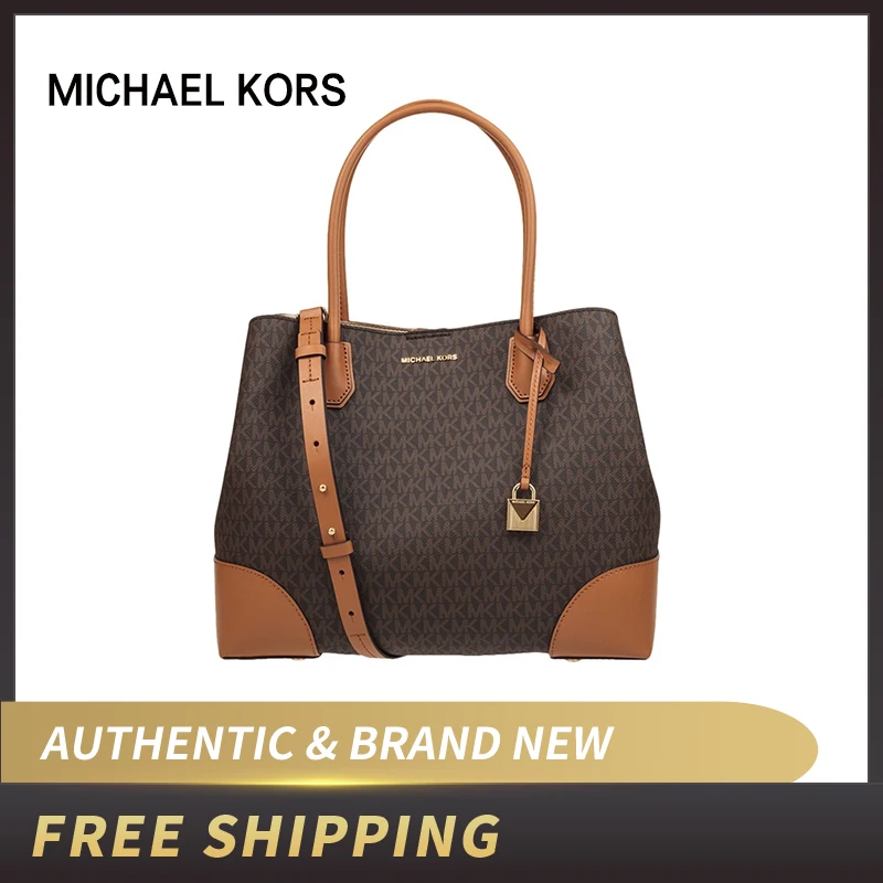 Большая Сумка тоут на молнии с логотипом Michael Kors Mercer Corner коричневого цвета