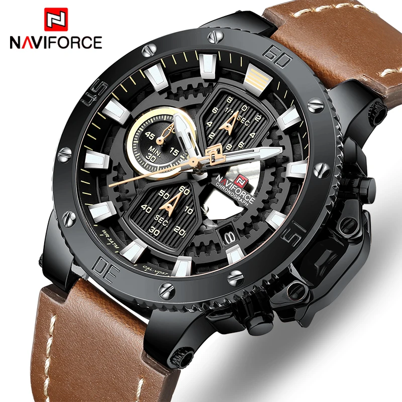 Часы NAVIFORCE мужские спортивные кварцевые водонепроницаемые с кожаным ремешком |