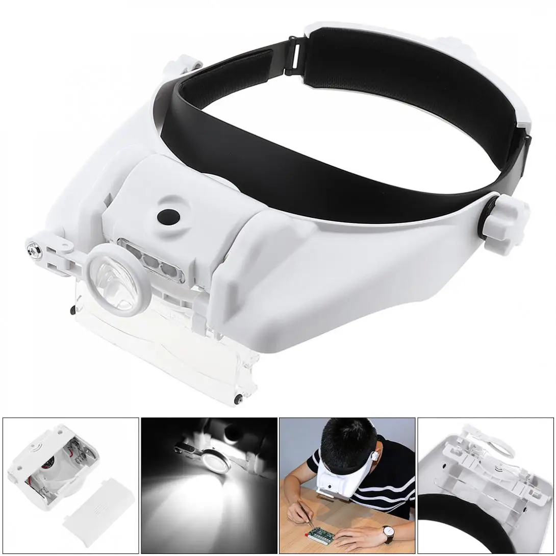 

11.5 X 6 Amplification Ratio Adjustable Headband Eyeglass Magnifier with 3 LED Lights for Reading Books / Drawing Handicraft