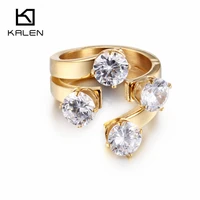 kalen high quality women wedding rings rhinestone stainless steel gold color unique engagement rings bands girls party gifts