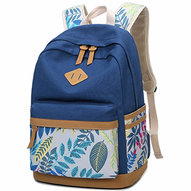 

Canvas Women Backpack Printing Korean Style Shoulder Bag Laptop Backpack School Bags for Teenager Girls Bagpack-Blue