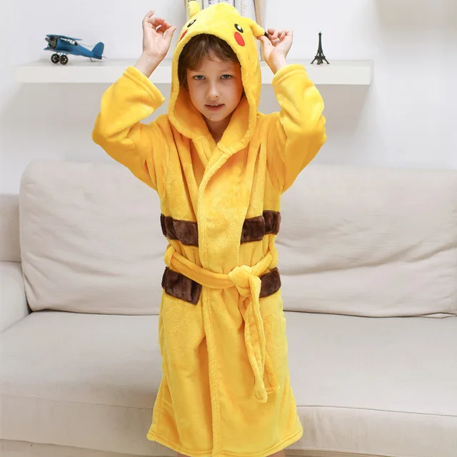 Детский халат для девочек с покемоном, Детские динозавр PIKACHU полиэстер детские халаты для мальчиков пляжные Полотенца ночное белье для малышей Толстовка с капюшоном банный Халат - Цвет: pocket monster