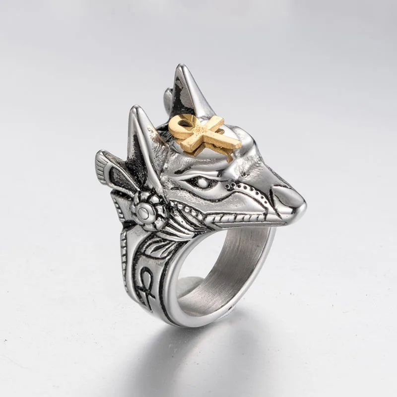 Мужское Винтажное кольцо для самообороны Anubis с головой волка в античном