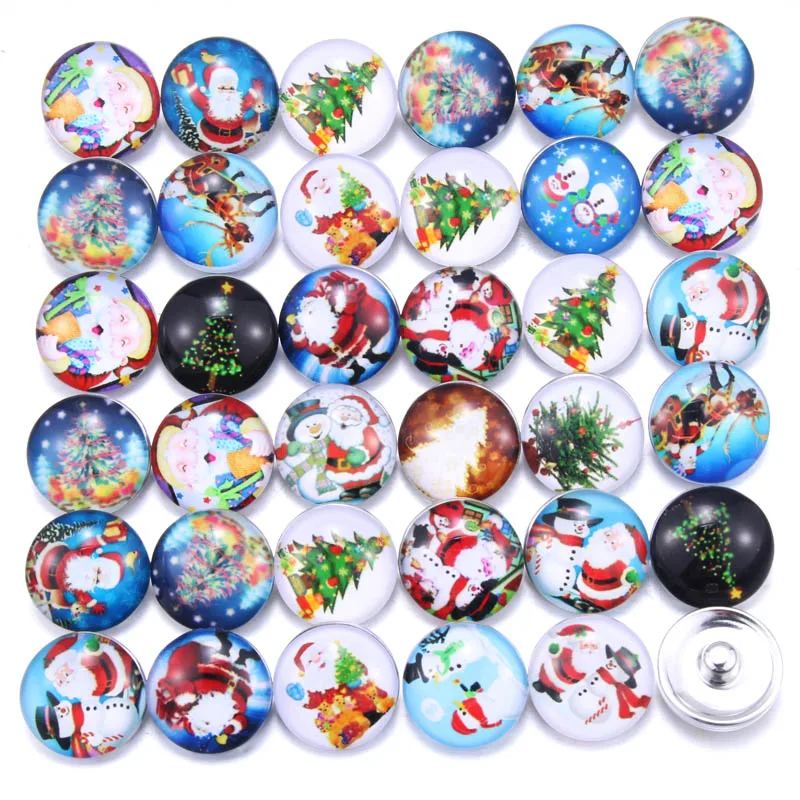 

10 PCS / lot Mixed Christmas Snowman Pattern Glass 18mm Snap Buttons For Snap DIY Making Bracleets Bangles DIY Gift 031117