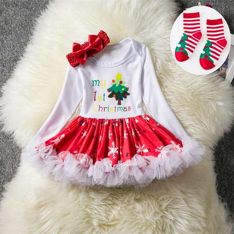 Для маленьких девочек My 1st рождественские платья для Happy Новый год красное платье