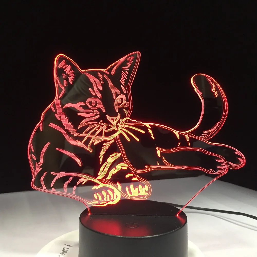 7 цветное кошачье 3D лампа акриловый светодиодный ночной светильник USB сенсорный Сенсор светильник дети милый ночной светильник Спальня светильник подарки для детей