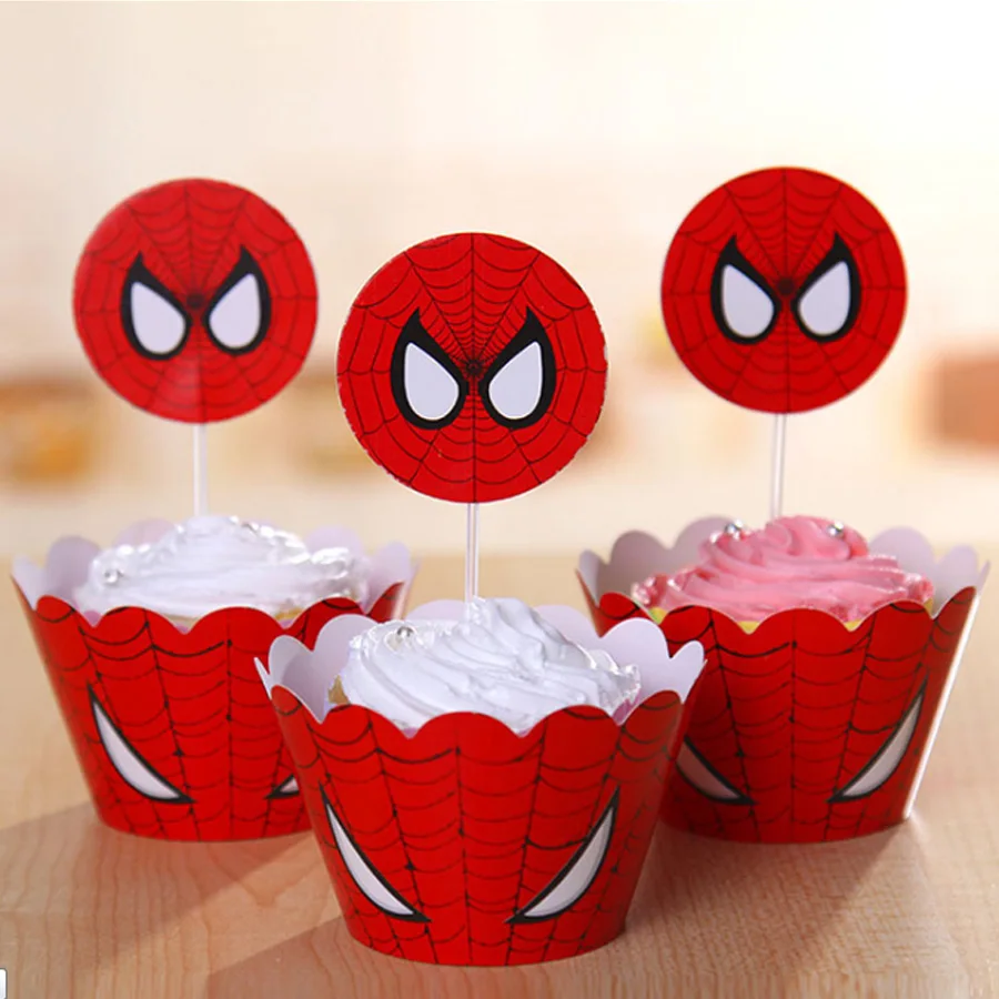 

12 wrap+12 Topper Spiderman Party Supplies Cupcake Wrappers Cupcake Toppers Superhero Baby Shower Kids Birthday Party Decoration