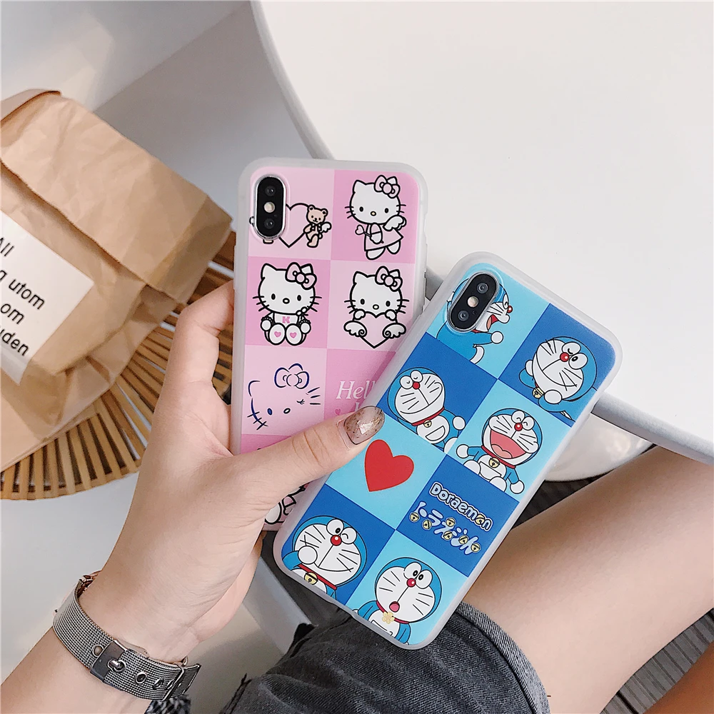 Милый нарисованный Дораэмон Телефон чехол для Iphone 6 6s 7 8 Plus пара hello kitty X XS MAX XR