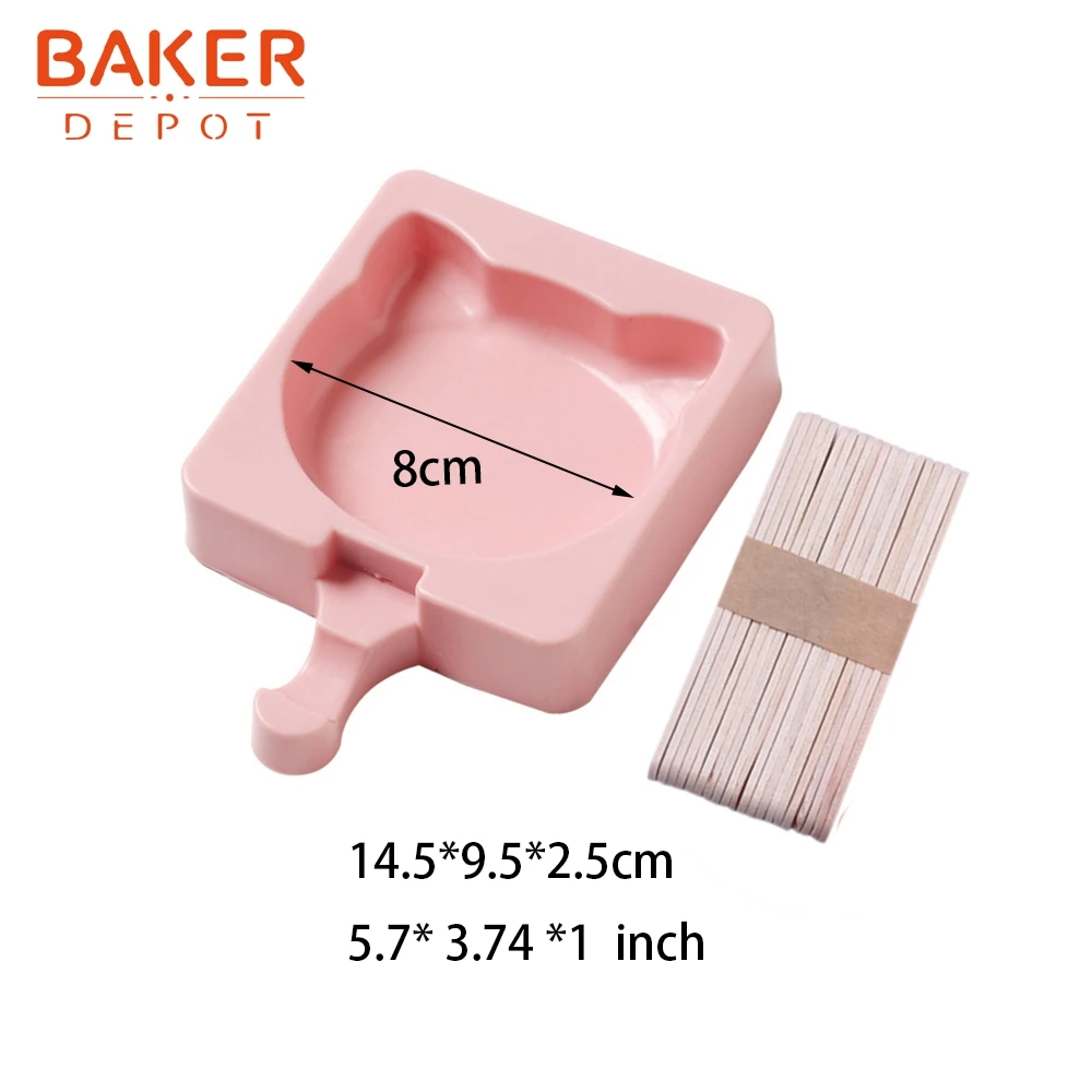 BAKER DEPOT, силиконовая форма для мороженого, форма кошки, замороженный кубик льда, поднос для детских конфет, леденец, инструмент для кубиков льда с деревянной палочкой