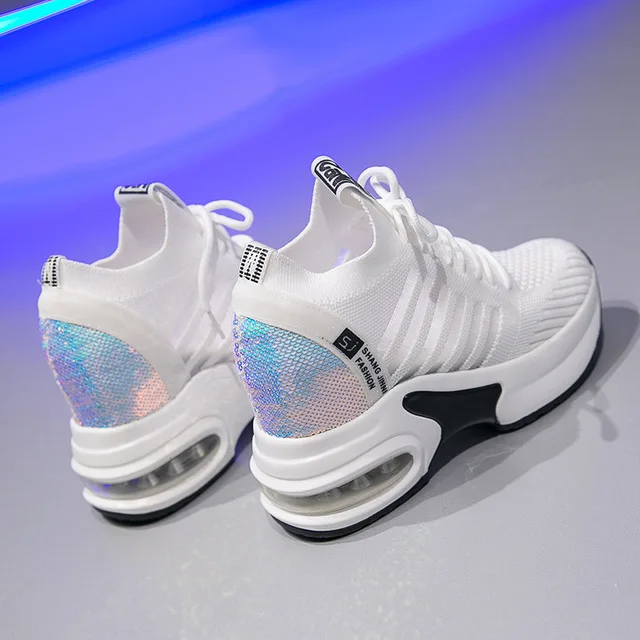 Fashion Spring Women Bling Shoes Mesh Wedge Sneakers Summer Breathable Casual Shoes Woman Round head casual shoes