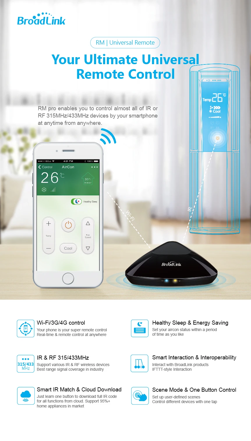 BroadLink RM Pro+ WiFi умный домашний концентратор, IR RF все в одном Автоматизация обучения универсальный пульт дистанционного управления совместим с Alexa
