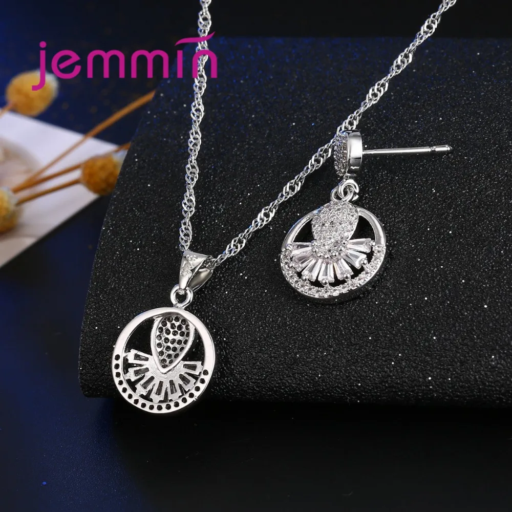 

Bridal Wedding Studs Earrings Necklace Sets 925 Sterling Silver Micro CZ Crystal Pave Women Jewelry Sets