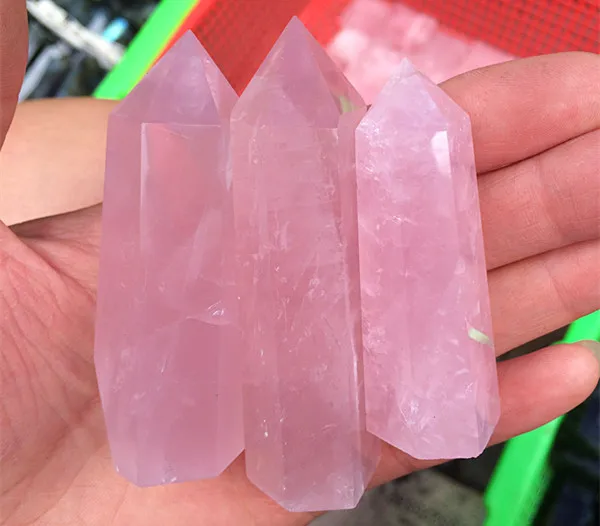 

TOP!!!3PCS Natural quartz crystal rose stone magic wand super healing energy