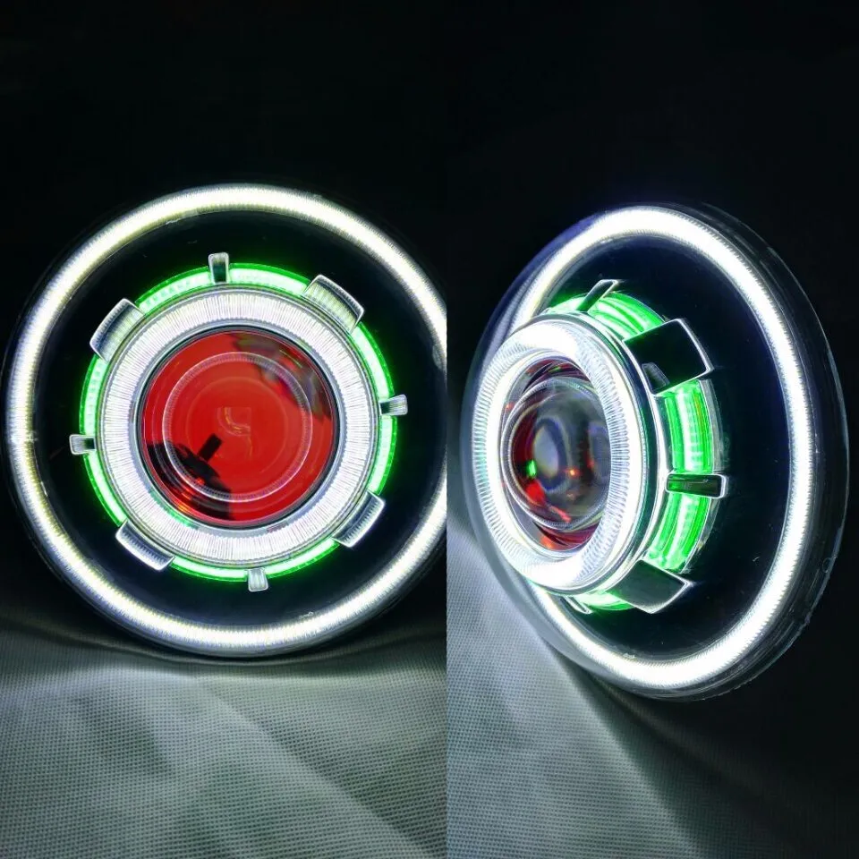 

1pcs 7 Inch 35W HID Xenon Headlight Hi/Lo Beam Headlamp with Evil Eyes + Canbus Ballast for Harley Motorcycle led light for Jeep