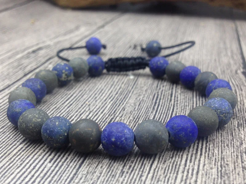 YA2876 Matte Pyrite Lapis 8mm Beads Knot Adjustable Bracelet | Украшения и аксессуары