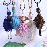 hocole french paris girl doll necklace dress handmade doll pendant crystal bead choker necklace women fashion maxi jewelry