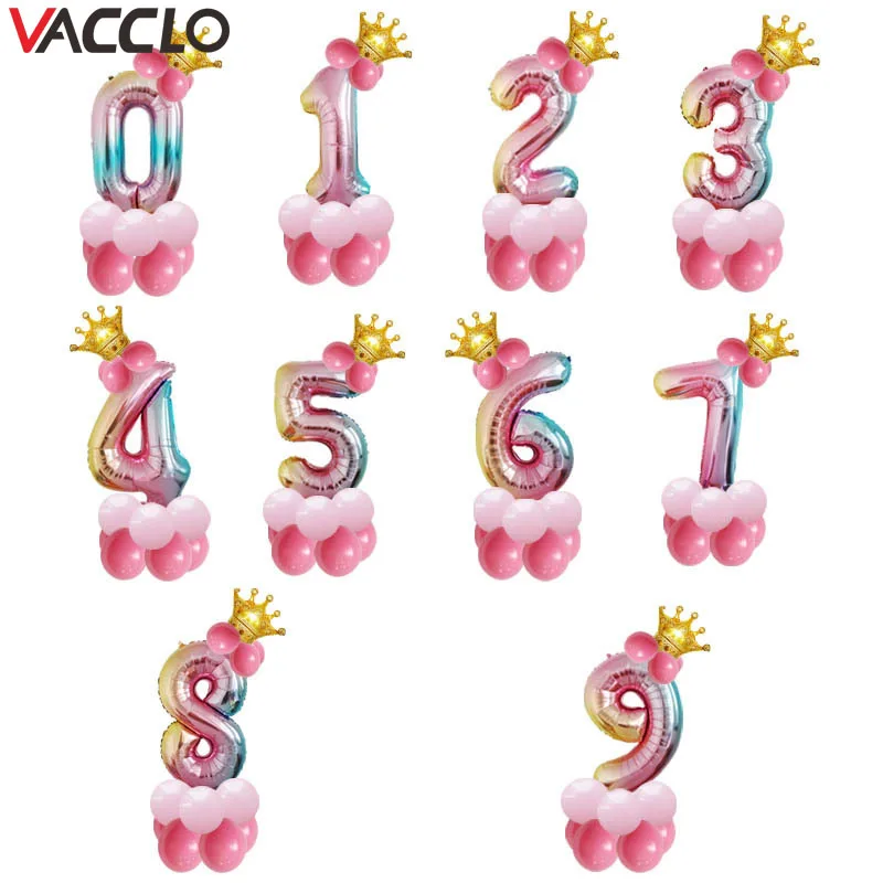 Vacclo 32-дюймовый градиент воздушные шары День рождения украшения Дети Цифровой Корона День рождения Алюминий воздушные шары Детские игрушки