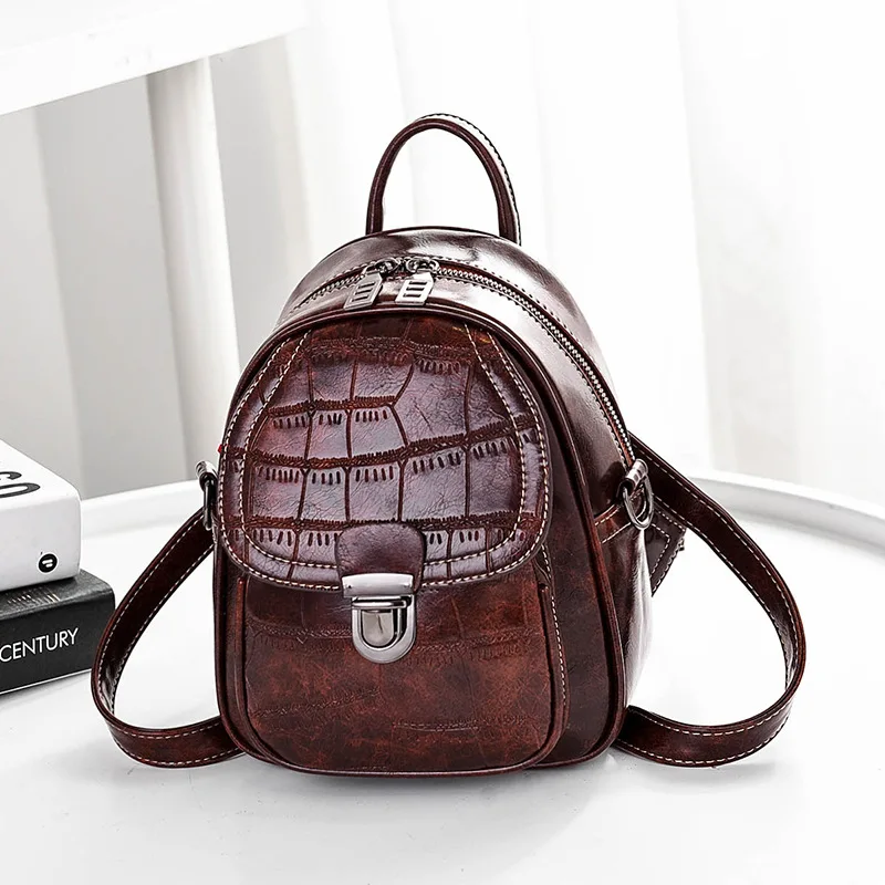 New 2019 Vintage Women's Backpack Alligator PU Leather Preppy Style Students School Bag Fashion Female Girls Small | Багаж и сумки