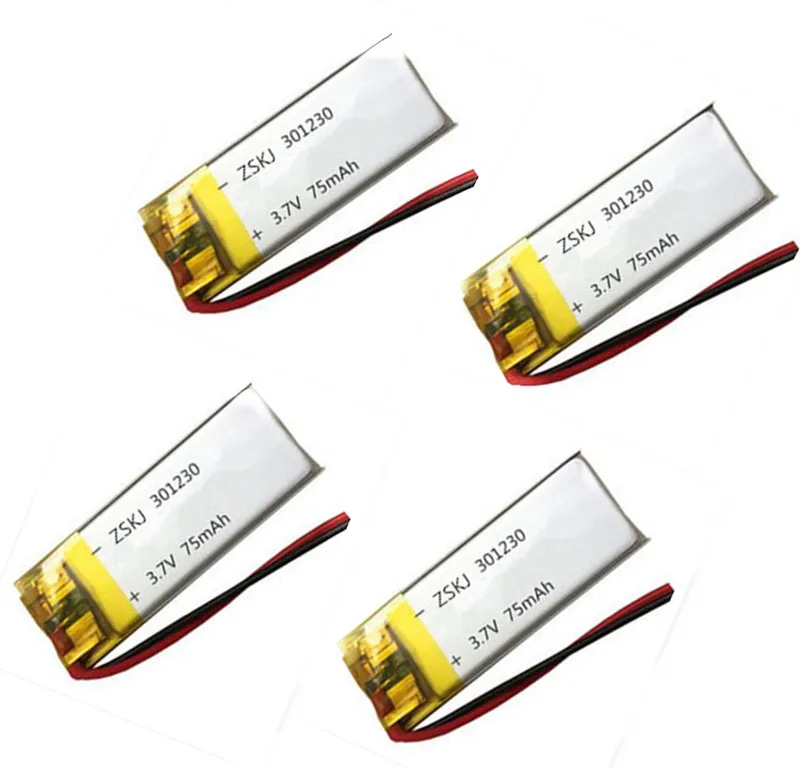 4 шт. 3 7 V 75mAh 301230 литий-полимерный литий-ионный аккумулятор для Mp3 MP4 MP5 GPS PSP mobile bluetooth