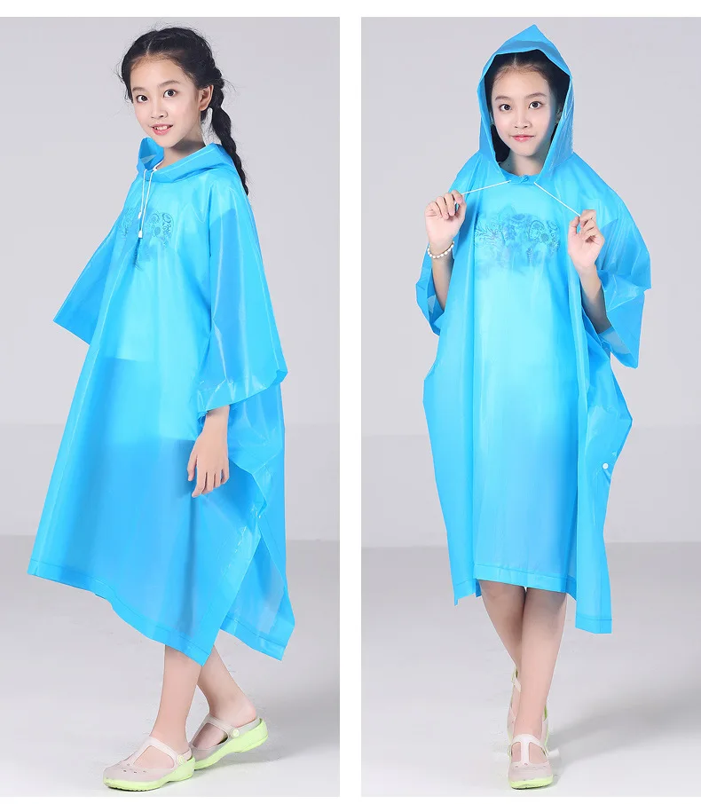 Дождевик-пончо Детский непромокаемый плащ для мальчиков и девочек прозрачный