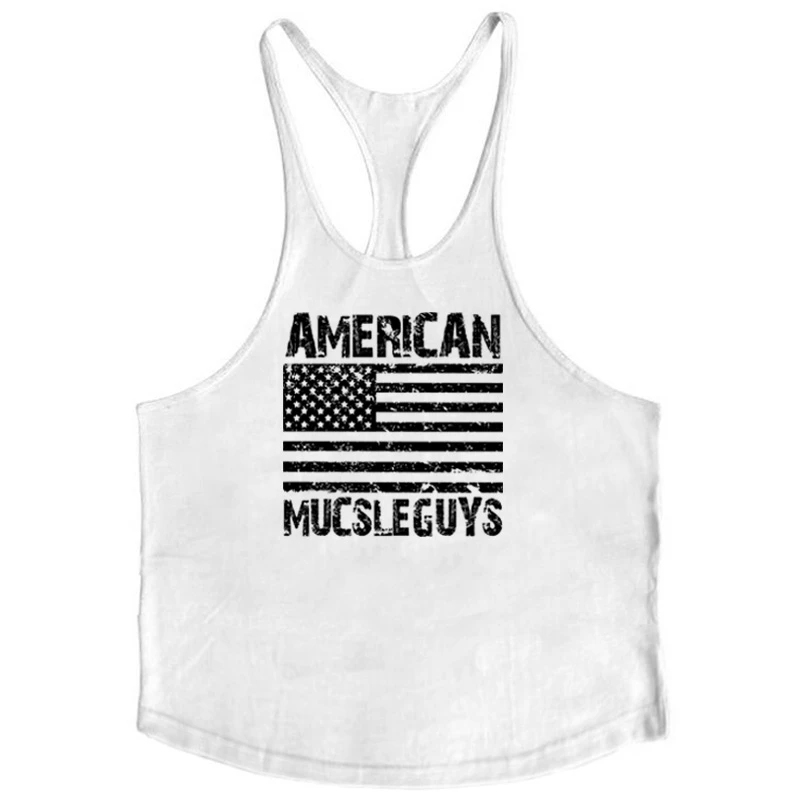 Fitness clothing gyms tank tops for men bodybuilding stringer muscle singlet cotton striped undershirt printed usa flag | Мужская одежда