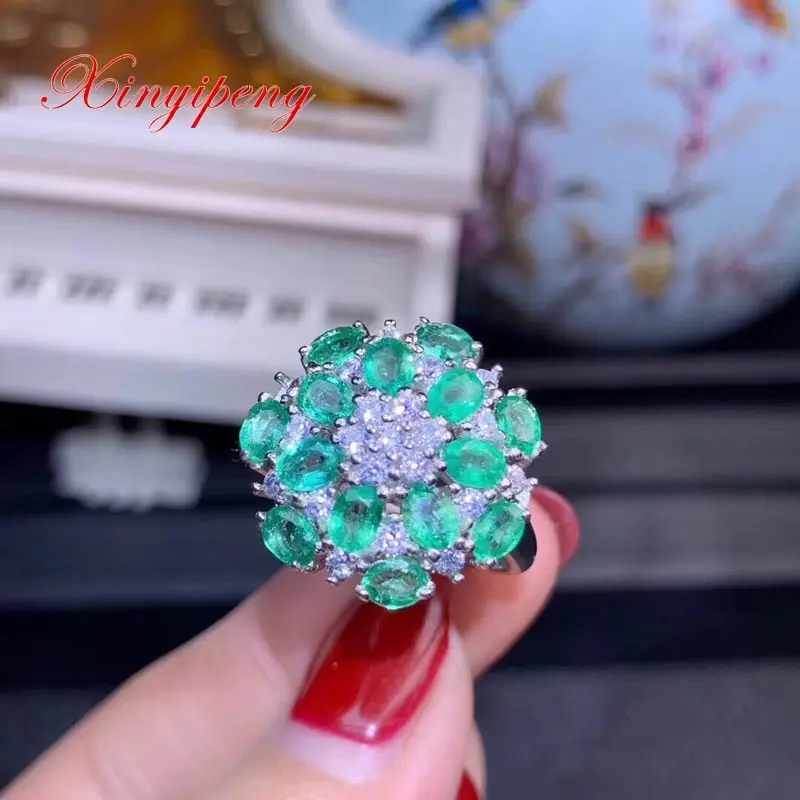 Женское кольцо из серебра 925 пробы с натуральным Овальным Изумрудом | Украшения и