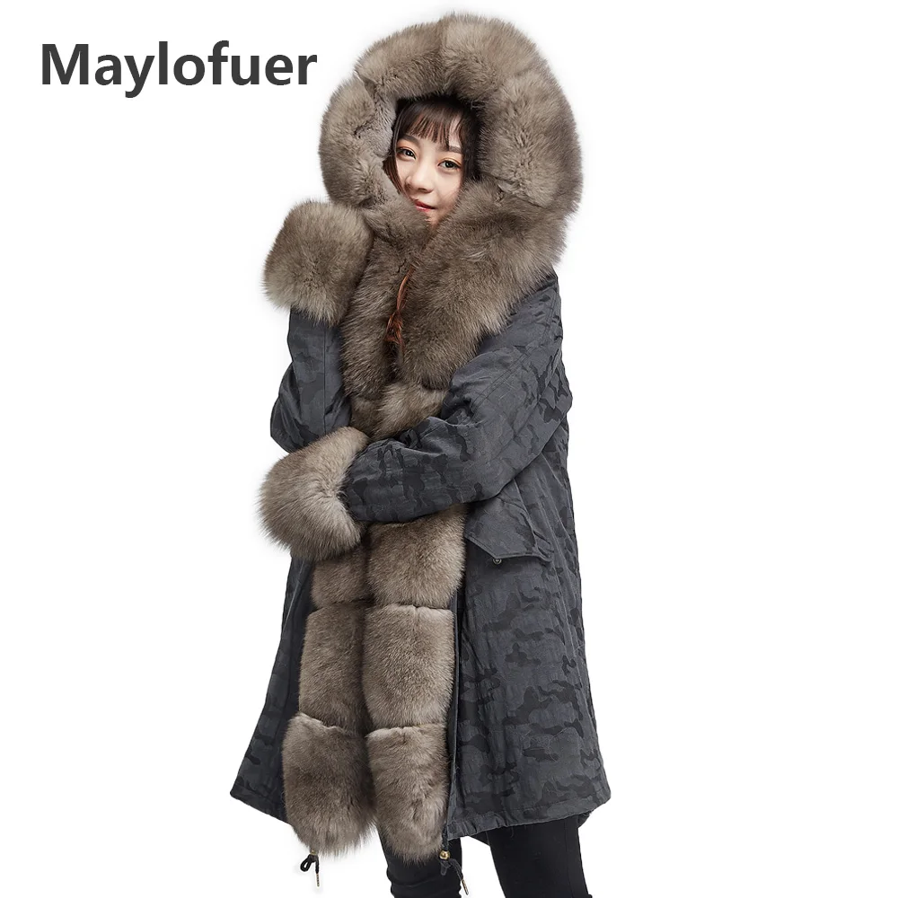 Maylofuer Полный Пелт настоящая подкладка из кроличьего меха Рекс парка для женщин