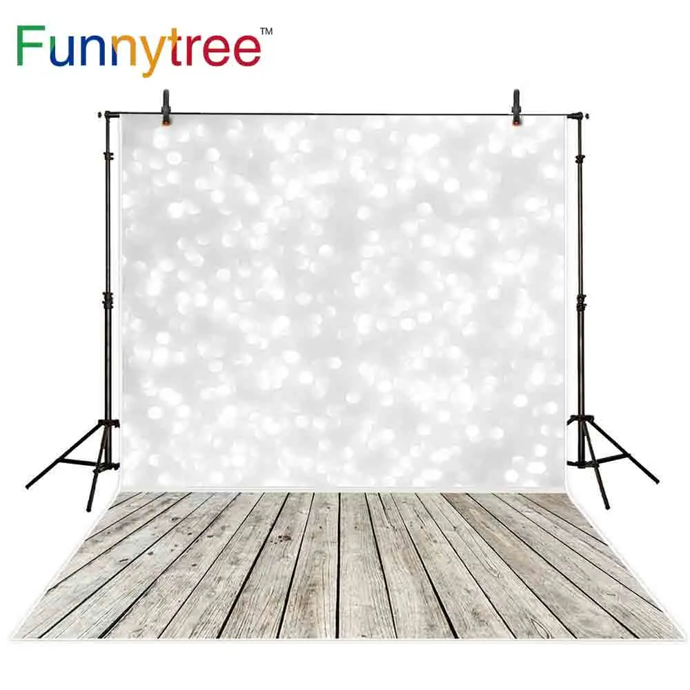 Funnytree photography backdrop christmas white bokeh spots wood floor newborn baby photo studio background photophone photocall |