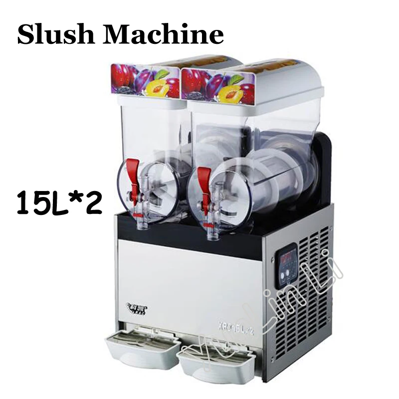 

220V/110V Slush Machine 15L Beverage Ice Crusher Machine Snow Melting Machine 2 Tanks of Commercial Slush Machine