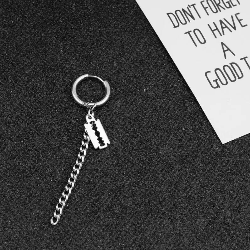 ear ring need hole 1 шт., модные популярные ювелирные изделия, корейские серьги-капли с лезвиями для бритвы для женщин и мужчин, Винтажные серьги в стиле панк с длинной кисточкой, геометрические серьги - Окраска металла: ear ring need hole