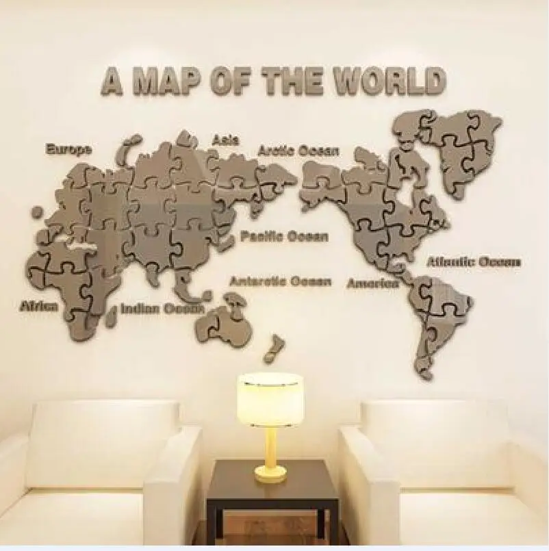 Новая трехмерная акриловая Наклейка на стену с изображением карты мира декор для