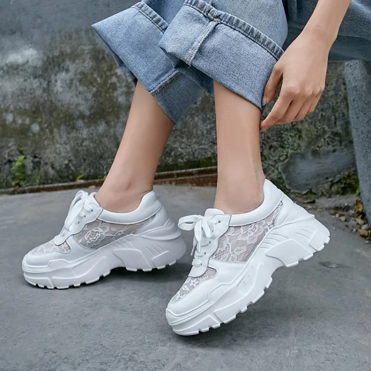 Женские кроссовки с вулканизированной подошвой на платформе кожаные массивной