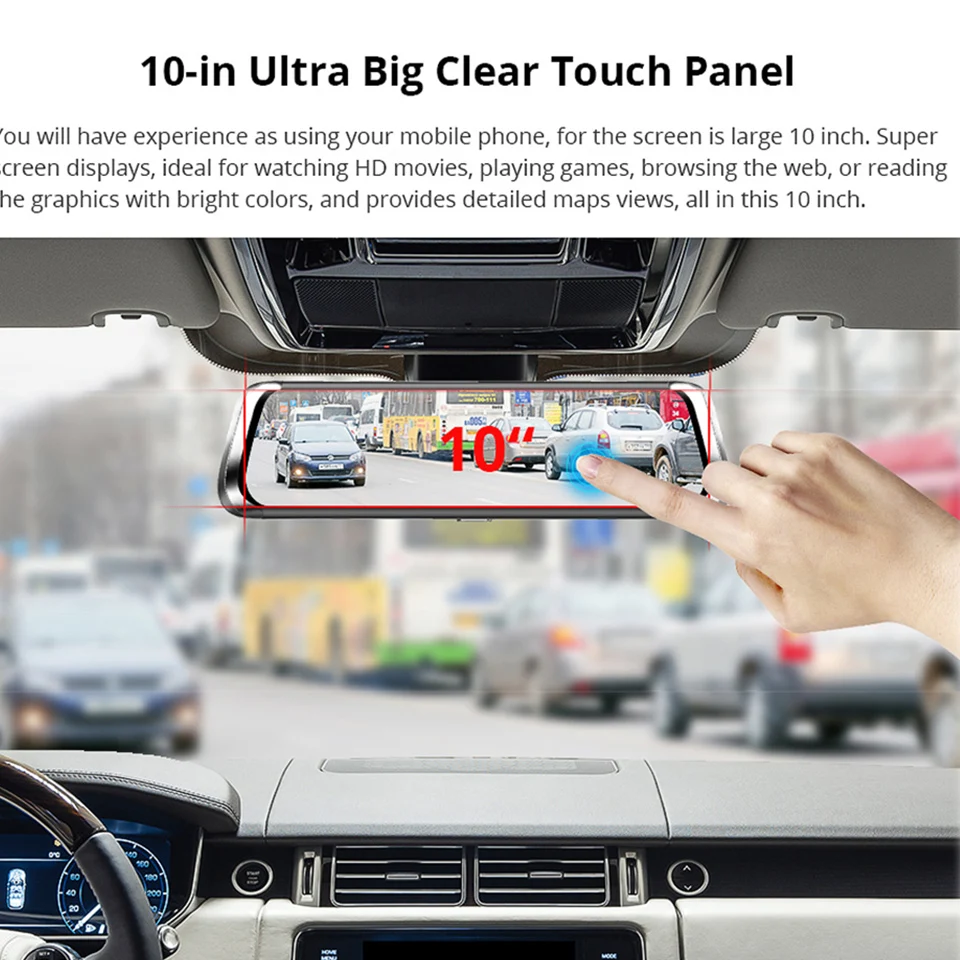 WiFi 4G Android автомобильный видеорегистратор камера 10 &quotЗеркало 1080P Full HD ADAS GPS двойной