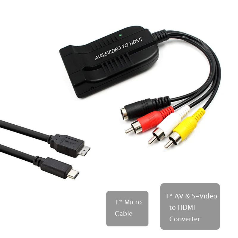 with micro cable RCA S-Video к HDMI видео адаптер конвертер с USB кабель для HDTV DVD s видео к hdmi кабель rca/av к hdmi - Цвет: with micro cable