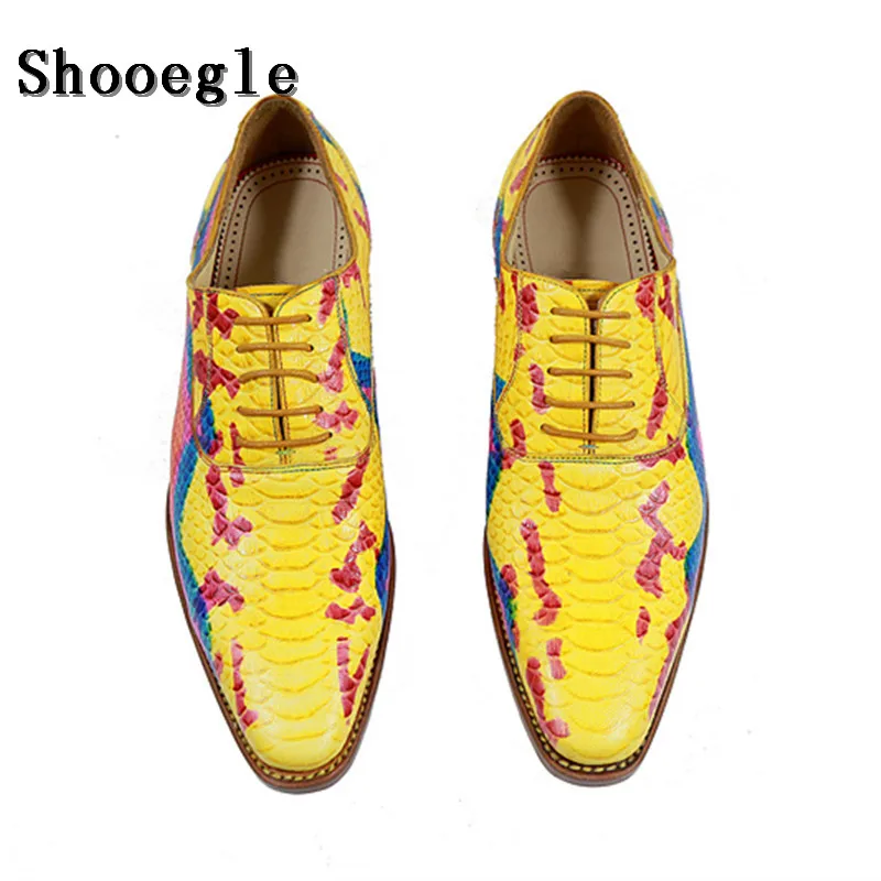 SHOOEGLE/мужские Роскошные туфли высокого качества ручной работы под вечернее платье Свадебные туфли на шнуровке из кожи питона chaussure homme