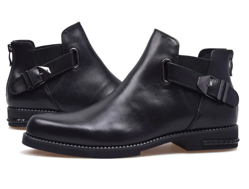 Модные мужские ковбойские ботинки-мартинсы из натуральной кожи с закругленным