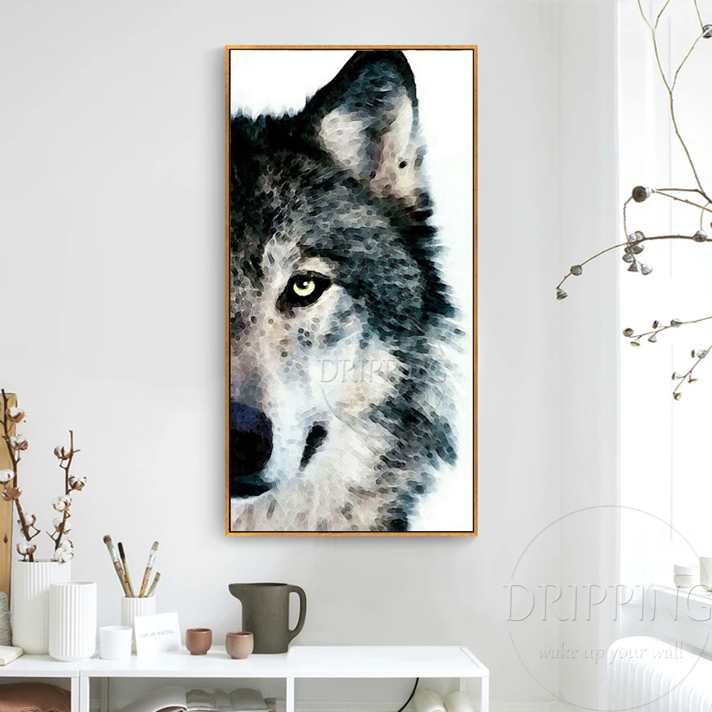 Искусный художник ручная роспись высокое качество животное волк картина маслом