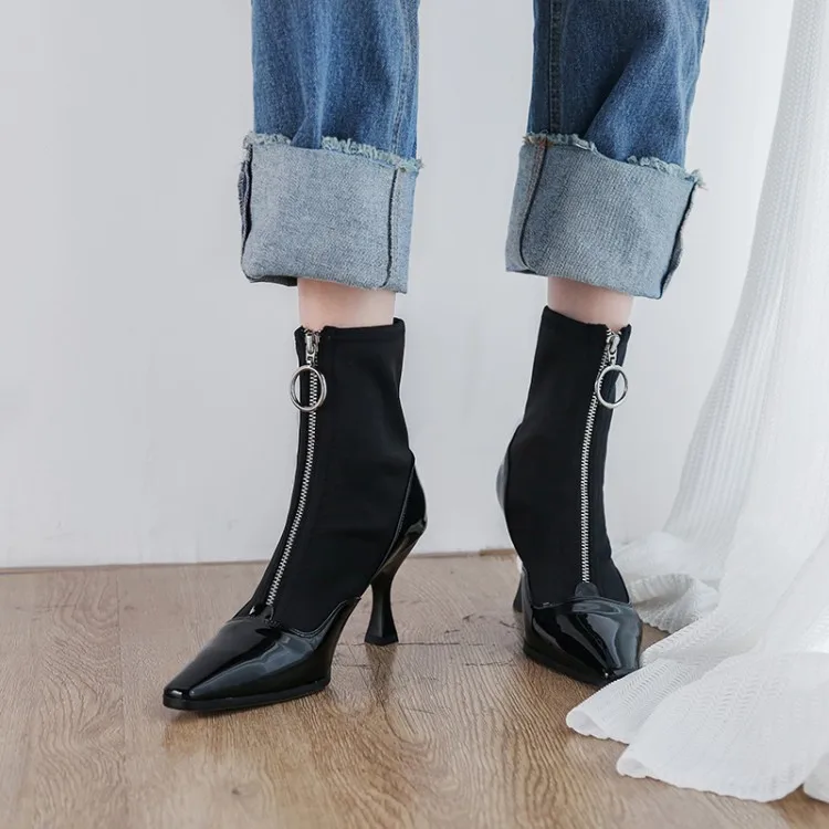 Лоскутная обувь из лакированной кожи с квадратным носком стелька эластичной