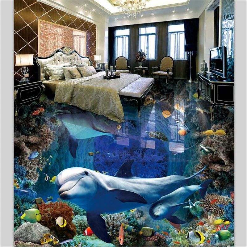 Wellyu пользовательский пол 3d подводный мир Дельфин мать и сын глубокий 3D